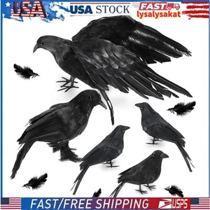 5 Pack  Realistic Handmade Black Feather Crows Prop Fly and Stand Crows Ravens - Picture 1 of 12
