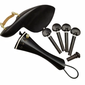 4/4 Violin Accessories Set Pegs Tailpiece Chinrest Ebony inlay white collar - Picture 1 of 6