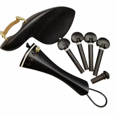 4/4 Violin Accessories Set Pegs Tailpiece Chinrest Ebony inlay white collar - Image 1 of 4