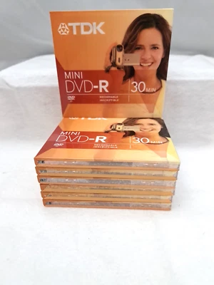 7 Pack TDK Mini DVD-R 30 Minute Video Disc with Hard Cases BRAND NEW - Image 1 of 4
