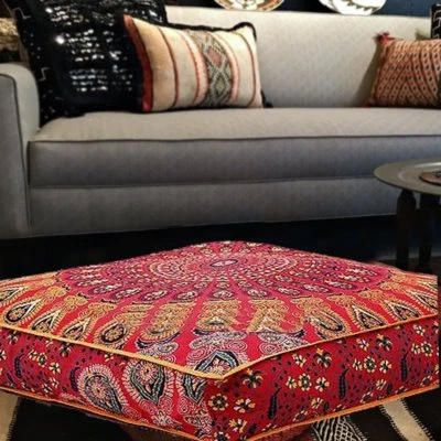 Indian Large Mandala Cushion Cover Square Decorative Floor Pillow Ethnic Pillows - Image 1 of 4