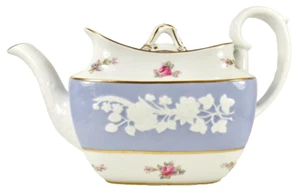 Spode Maritime Rose Teapot Tea Pot Bone China Blue White Flowers Pink Roses - Picture 1 of 16