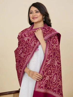 Beautiful Womens 100% Cashmere Indian Stole Wool Scarf Shawl Wrap Kani Paisley - Image 1 of 4