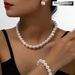 Reino Unido Mujeres Damas Moda Perlas Joyería Collar Aretes Conjunto Boda Regalo - Imagen 1 de 2