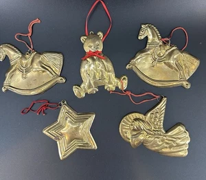 5 Vintage Gold Tin 4” Embossed Christmas Ornaments India Hong Kong - Picture 1 of 15
