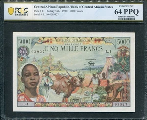 República Centroafricana 1980 5000 francos, P11, PCGS 64 PPQ UNC - Imagen 1 de 2