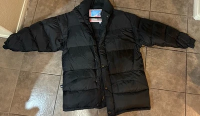First Down Puffer Jacket Vintage Black & Blue Mens M Duck Down Logo 90s Y2K - Image 1 of 4