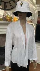 NWT Eileen Fisher White Organic Handkerchief Linen High Collar Jacket Size M/M - Picture 1 of 16