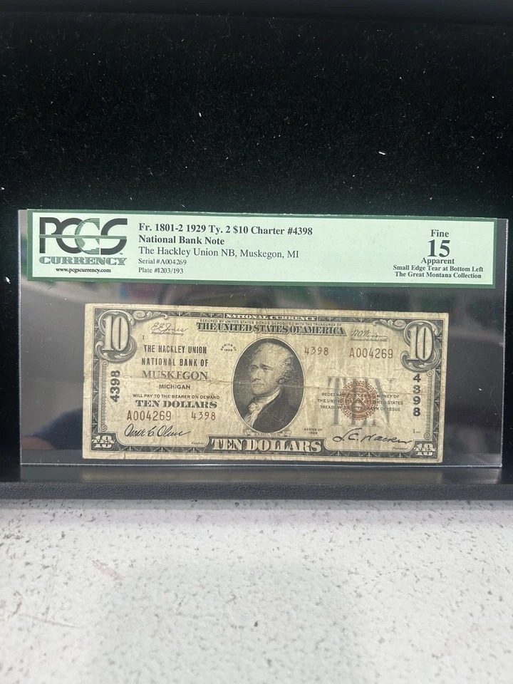 SASA 1929 Hackley Unión National Bank $10 Muskegon Michigan Pcgs F15 - Image 1 of 2