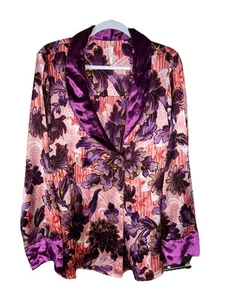 Anthropologie Sleep Luxe Тор Floral Purple Orange Silky Womens Size Large - Picture 1 of 6