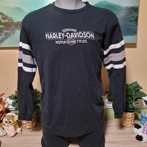Original Harley Davidson Motor Cycles Schwarz Langarm Gestreift Hemd Large Herren - Bild 1 von 10