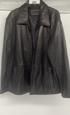Chaqueta Dockers Para Hombres Cuero Negro Manga Larga Cuello Cremallera Completa Talla Grande Foto 1 de 4