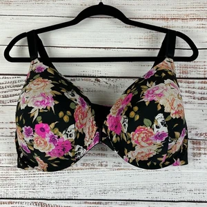 Womens Torrid Back Smoothing Lightly Lined T Shirt Bra Black Pink Skull 46DDD - Picture 1 of 7