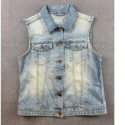Y2K Gap 1969 Jean Vest Women's Medium Blue Trucker Collared Denim Washed - Imagem 1 de 4