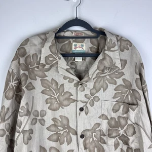 Reyn Spooner Tan Hawaiian Flower Regency Textured Linen Button Down Shirt XXL - Picture 1 of 8