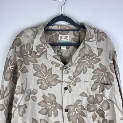Reyn Spooner Tan Hawaiian Flower Regency Textured Linen Button Down Shirt XXL - Image 1 of 4