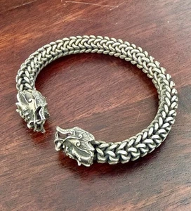 Brazalete Talismán Vintage Cuerpo Serpiente Dragones Besando Plata - Imagen 1 de 5