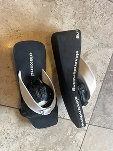 NWOB Alexandra Wang aw white leather wedge flip flops US 8 /39 $185.00 - Picture 1 of 5