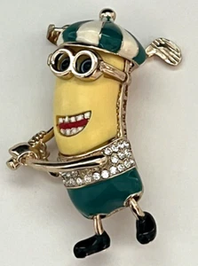 Betsey Johnson Alien Male Minion Golfer Rhinestone Pendant Legs Move - Picture 1 of 13