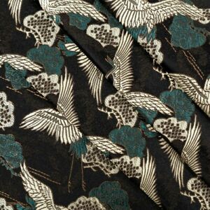 1M Japanese Crane Fabric Kimono Brocade Silky Satin Embroidery DIY Quilting