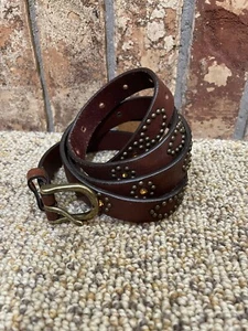 3-D BELT BrownGenuine Leather Belt Amber Studs Women Sz L Fashion Belt - Picture 1 of 11