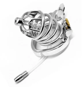 Stainless Steel Male Cuckold Lockdown Penis Chastity Cage Sleeve Ring Cathe G - Picture 1 of 12