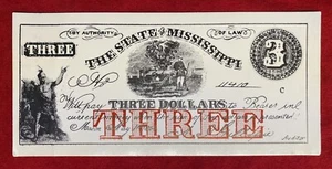 *REPRINT-MISSISSIPPI CONFEDERATE $3 BILL* CENTENNIAL SOUVENIR CURRENCY POSTCARD! - Picture 1 of 15