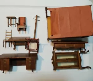 Vintage Lot Wooden Dollhouse Furniture (10pcs) Handcrafted - Picture 1 of 12