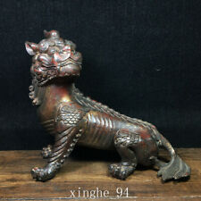 8.7" Chinese Old Antique dynasty Exquisite bronze gilt exorcise beast Statue