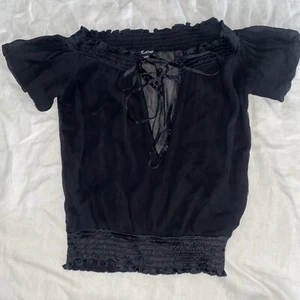 Vintage Y2K Bebe transparente Seidenbluse V-Ausschnitt schwarz Damen Gr. XXS - Bild 1 von 9