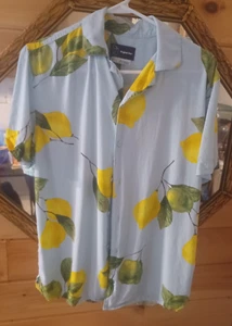 Original Use blau-gelbe Sommer Zitronen & Blätter Kurzarm Knopfleiste Gr. S - Bild 1 von 3