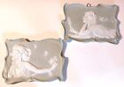 2 x indoor Ceramic Art Nouveau beautiful lady green/white wall plaques