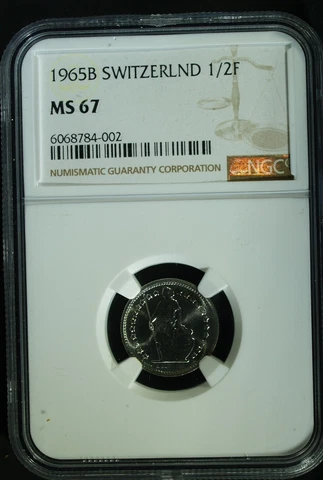 1965-B Switzerland 1/2 Franc  - MS-67 (NGC)  stk#4002 Cover
