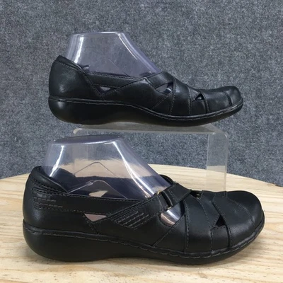 Clarks Bendables Shoes Womens 7 M Mary Jane Black Leather Slip On Hook And Loop - Image 1 of 4