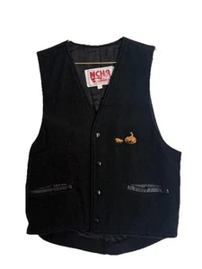 Vintage NHCA Wool and Leather Rodeo Vest Size Large L Black - Afbeelding 1 van 4