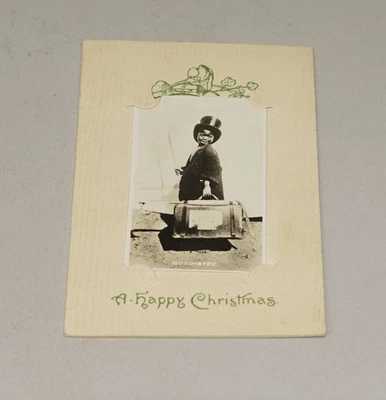 TARJETA DE NAVIDAD AFROAMERICANA NEGRA AMERICANA ORIGINAL CIRCA 1920 Foto 1 de 4