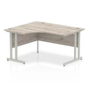 Bureau croissant gauche Impulse 1400 mm gris chêne dessus argenté jambe en porte-à-faux I003819 - Photo 1/3