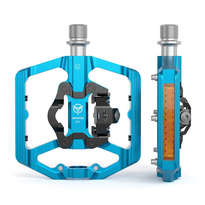 GEWAGE 2in1 Mountain Bike Lock Pedals Reflective SPD MTB Bicycle Flat Pedal 9/16 - Image 1 of 4