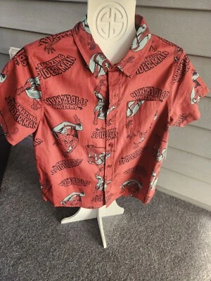 Boys Size LARGE 10/12 "SPIDER-MAN" Button Up Burgandy Shirt Brand New W Tags - Image 1 of 3