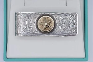 Clip de dinero estrella de Texas MATT HACKETT de plata esterlina y oro amarillo de 14 quilates Richmond TX - Imagen 1 de 11
