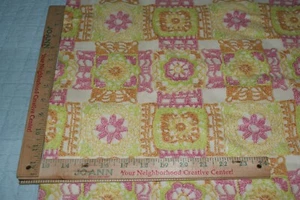 Faux Crochet Design Pink Green Golden Polished Fabric Cotton Sewing Quilting BTY - Picture 1 of 2