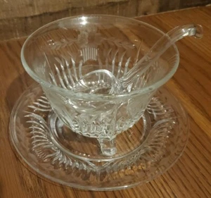 Vintage Glass Sugar Bowl w Spoon & Matching Plate 3" Tall Three Footed Bowl EUC - Picture 1 of 12