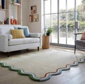 Modern Hand Tufted Rug, 100% Wool Area Rug, Colorful Bordered Tufted Rug - Picture 1 of 5