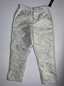 LULU’S Cream Silver Floral Jacquard Trouser Pants Sz S NEW NWT - Picture 1 of 12