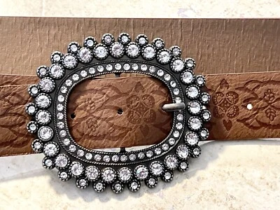 Cinturón Vintage Grande Estrás Hebilla Imitación Cuero Grueso Western Ancho Declaración Foto 1 de 4