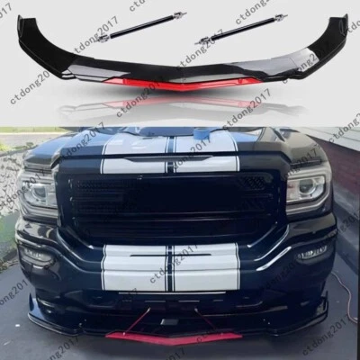 Gloss Canard Front Bumper Lip Spoiler Panel & Strut Rods For GMC For Sierra 1500 - Изображение 1 из 4