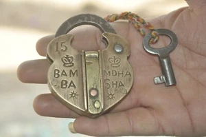 Vintage Brass Heart Shape Inlay Engraved Crown Mark Tricky/Puzzle Padlock - Picture 1 of 9