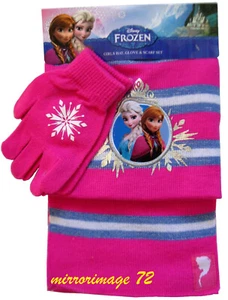 Disney Frozen Girls 3 Piece Pink Knit Scarf Gloves & Hat Beanie Set - Picture 1 of 2
