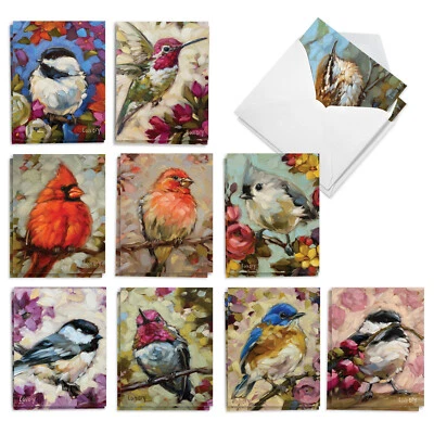20 notas de agradecimento sortidas conjunto a granel 4x5,12" com envelope (10 designs) pássaros ousados - Imagem 1 de 4