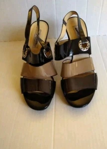 Brighton Made In Italy 8 And 1/2 High Heel Open Toe Faux Leather. USED. - Picture 1 of 6